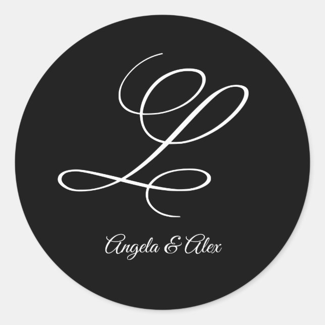 Wedding Calligraphy Fancy Letter L Monogram Classic Round Sticker (Front)