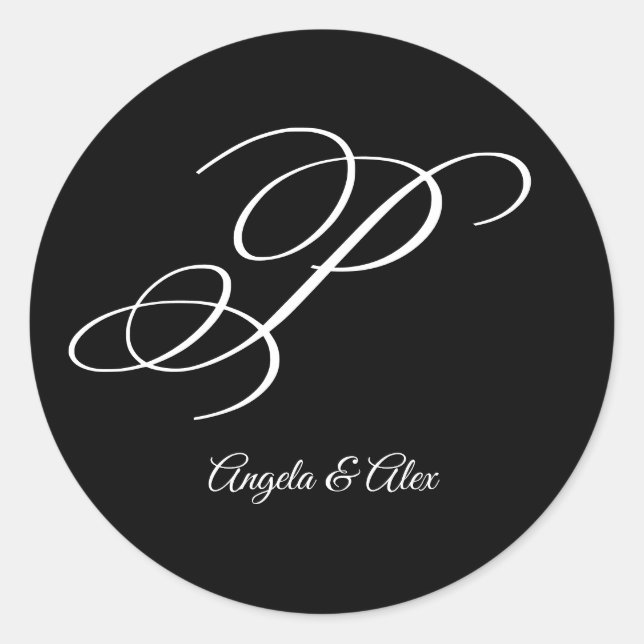 Wedding Calligraphy Fancy Letter P Monogram Classic Round Sticker (Front)
