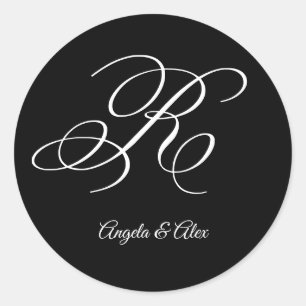 Wedding Calligraphy Fancy Letter R Monogram Classic Round Sticker