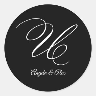 Wedding Calligraphy Fancy Letter U Monogram Classic Round Sticker