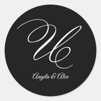 Wedding Calligraphy Fancy Letter U Monogram Classic Round Sticker