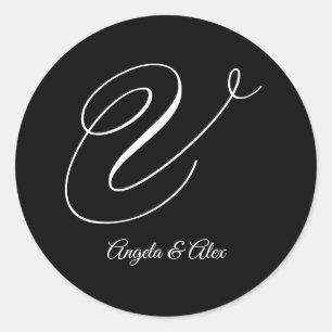 Wedding Calligraphy Fancy Letter V Monogram Classic Round Sticker