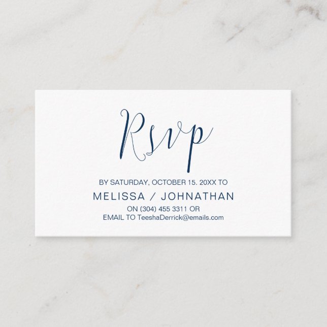 Wedding Calligraphy, Navy Blue Script, Dinner RSVP Enclosure Card (Front)
