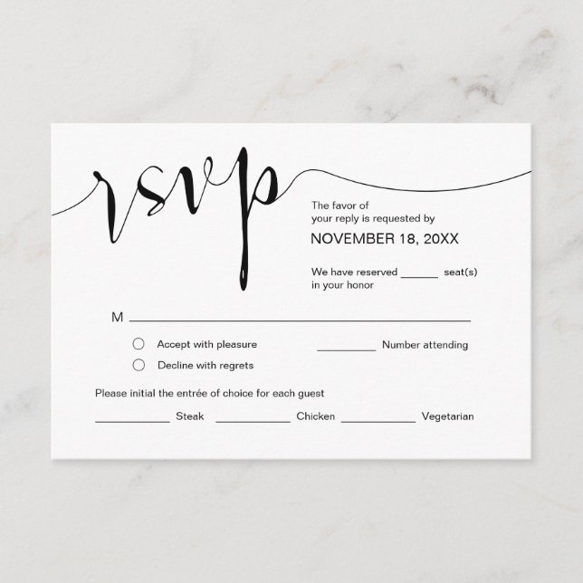 Wedding Calligraphy, Simple Black Script, RSVP Enclosure Card (Front)