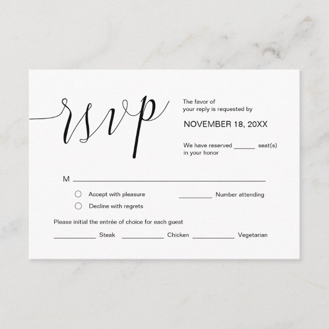 Wedding Calligraphy, Simple Black Script, RSVP Enclosure Card (Front)