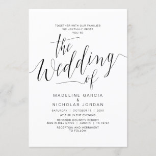Wedding Calligraphy, Simple Black, With Families Invitation