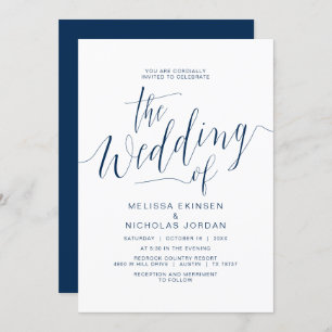 Wedding Calligraphy, Simple Navy Blue Casual Invitation