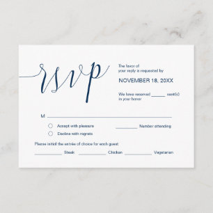 Wedding Calligraphy, Simple Navy Blue Script, RSVP Enclosure Card