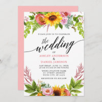 Wedding Calligraphy Sunflower Floral Pink