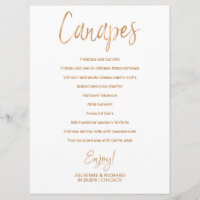 Wedding Canapes Menu | Stylish Gold Rose Lettered
