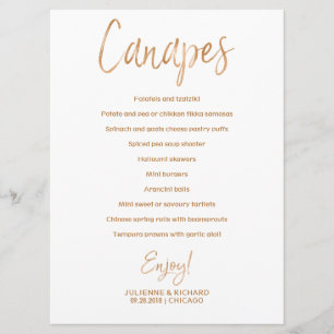 Wedding Canapes Menu   Stylish Gold Rose Lettered Invitation