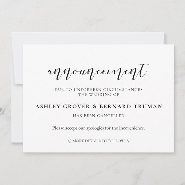 Wedding cancellation announcement card (Front)