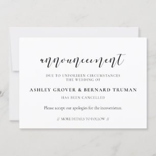 Wedding cancellation announcement card