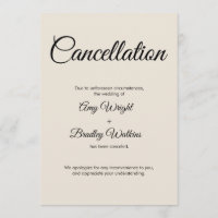 Wedding Cancellation Announcement Cream Card