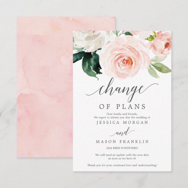 Wedding Cancellation - Postponed - Change of Plans Invitation (Front/Back)