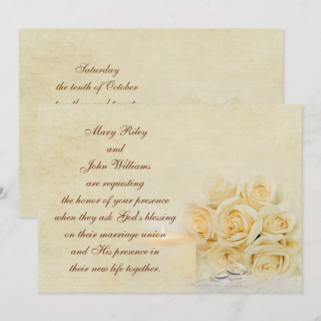 Wedding candle and roses invitation (Front/Back)