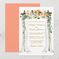 Wedding Canopy Arch Watercolor Coral Floral Gold
