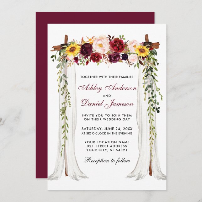 Wedding Canopy Arch Watercolor Mixed Floral Invitation (Front/Back)