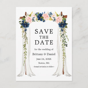 Wedding Canopy Arch Watercolor Pink Blue Floral Announcement Postcard