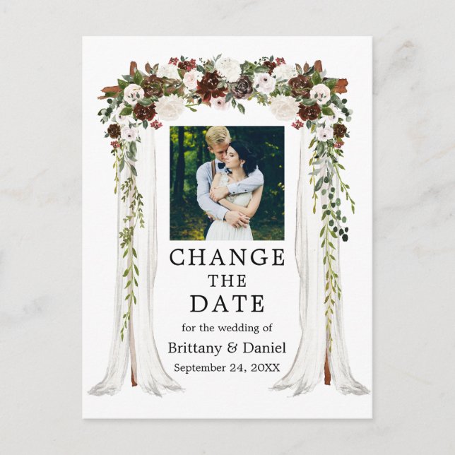 Wedding Canopy Green Forest Floral Change The Date Postcard (Front)