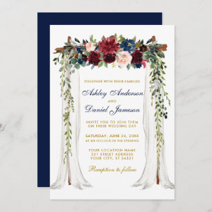 Wedding Canopy Watercolor Floral Arch Blue Gold Invitation