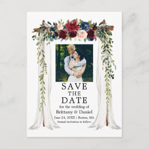 Wedding Canopy Watercolor Floral Photo Announcement Postcard