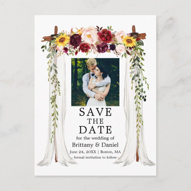 Wedding Canopy Watercolor Mixed Floral Photo Announcement Postcard (Front)