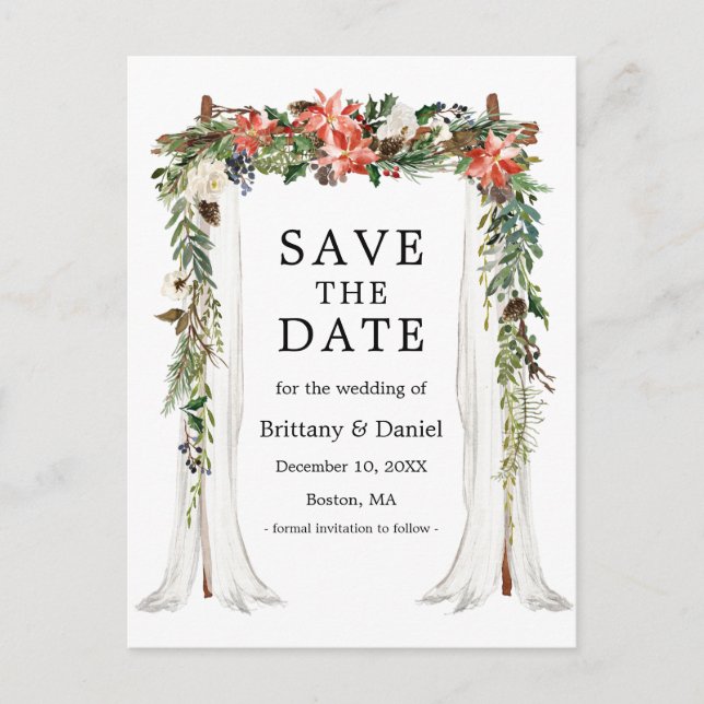 Wedding Canopy Winter Floral Save The Date Announcement Postcard (Front)