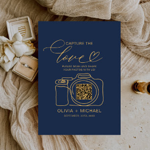 Wedding Capture The Love Navy Blue QR Code Photo Enclosure Card