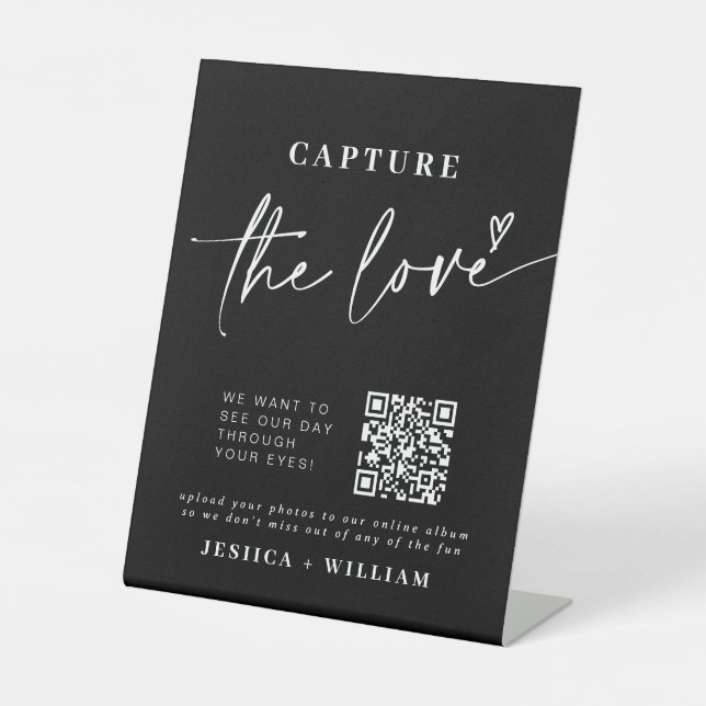 Wedding Capture The Love | Photo Sharing QR Code Pedestal Sign (Front)