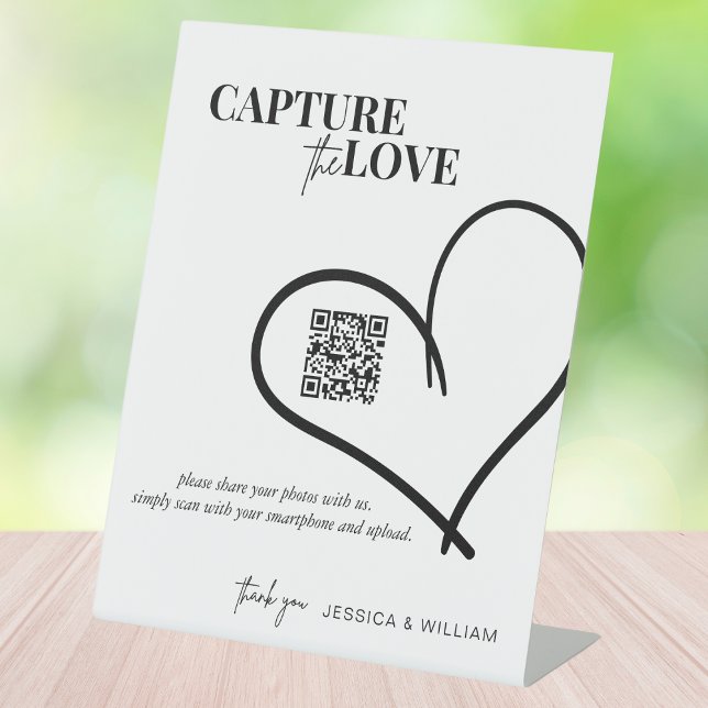 Wedding Capture The Love | Photo Sharing QR Code  Pedestal Sign (Creator Uploaded)