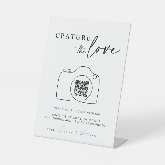 Wedding Capture The Love | Photo Sharing QR Code Pedestal Sign (Front)