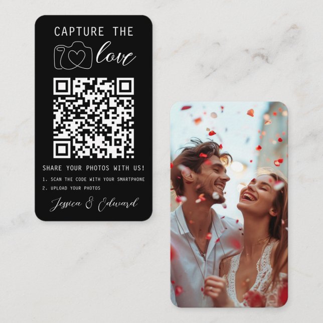 Wedding Capture The Love Qr Code Photo Black White Place Card (Front/Back)