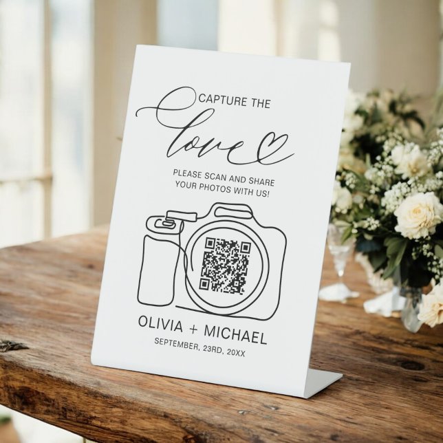 Wedding Capture The Love QR Code Photo Share  Pedestal Sign (Creator Uploaded)