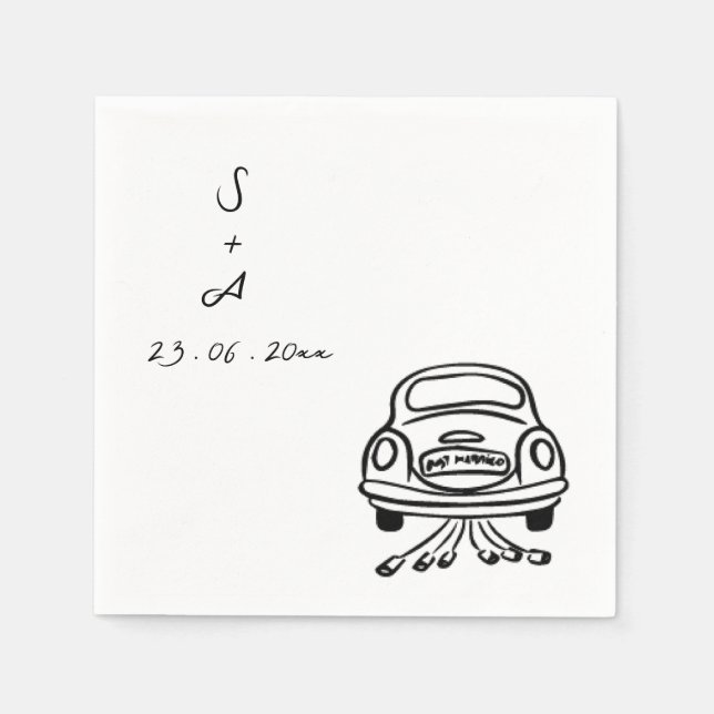 wedding car Hand Drawn Wedding Napkin (Front)