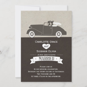 Wedding Car Two Bride Lesbian Wedding Invitation