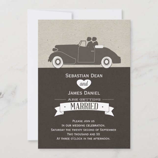 Wedding Car Two Groom Gay Wedding Invitation (Front)