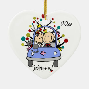 Wedding Car With Cat  Dated Heart Ornament