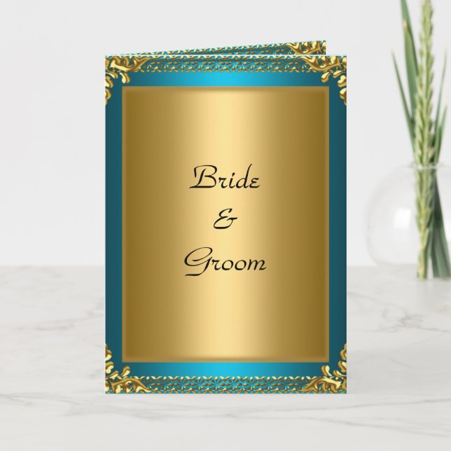 Wedding Card Invitation Gold Teal (Front)