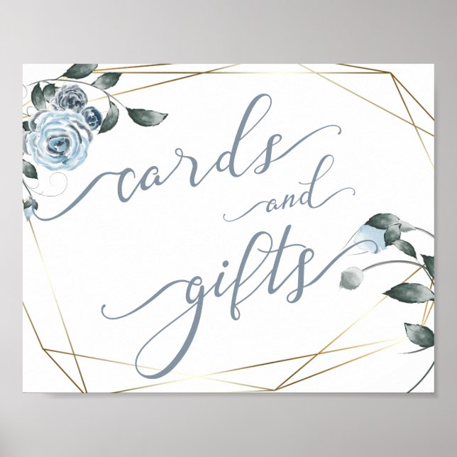 Wedding Cards and Gifts Dusty Blue Floral Sign (Front)