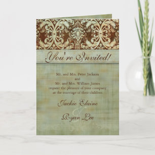 Wedding Cards Damask Brown Green Vintage