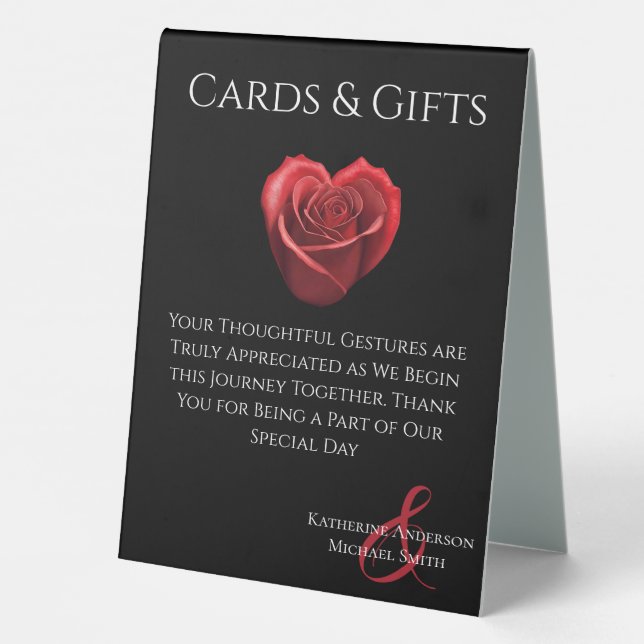 Wedding Cards & Gifts Sign-Heart Shaped Red Rose- (Back)