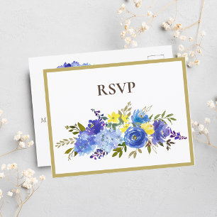 Wedding Carolina Blue Floral Brown RSVP Invitation Postcard