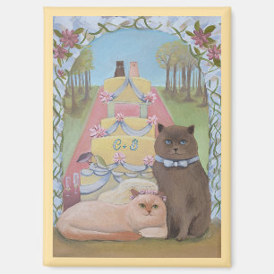 Wedding Cat Couple Personalize Initials  Magnet