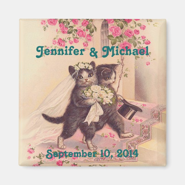 Wedding Cats Bride and Groom Save the Date Magnet (Front)