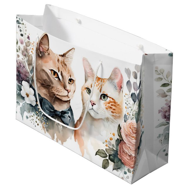 Wedding Cats In Flowers Large Gift Bag (Front Angled)