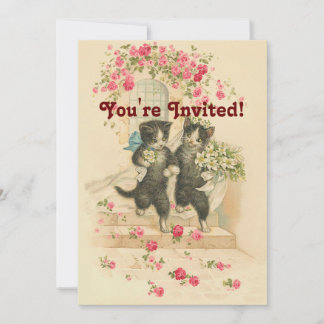 Wedding Cats Vintage Soft Gold Invitation