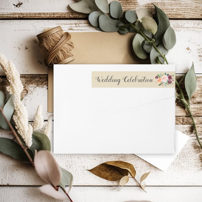 Wedding Celebration Beige Rustic Burgundy Floral  Wrap Around Label (Creator Uploaded)