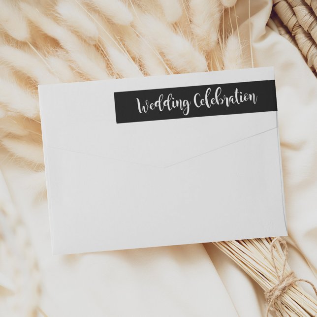 Wedding Celebration Black Handwritten Script Wrap Around Label (Creator Uploaded)