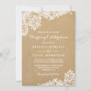 Wedding Celebration Classy Floral Lace Kraft Invitation